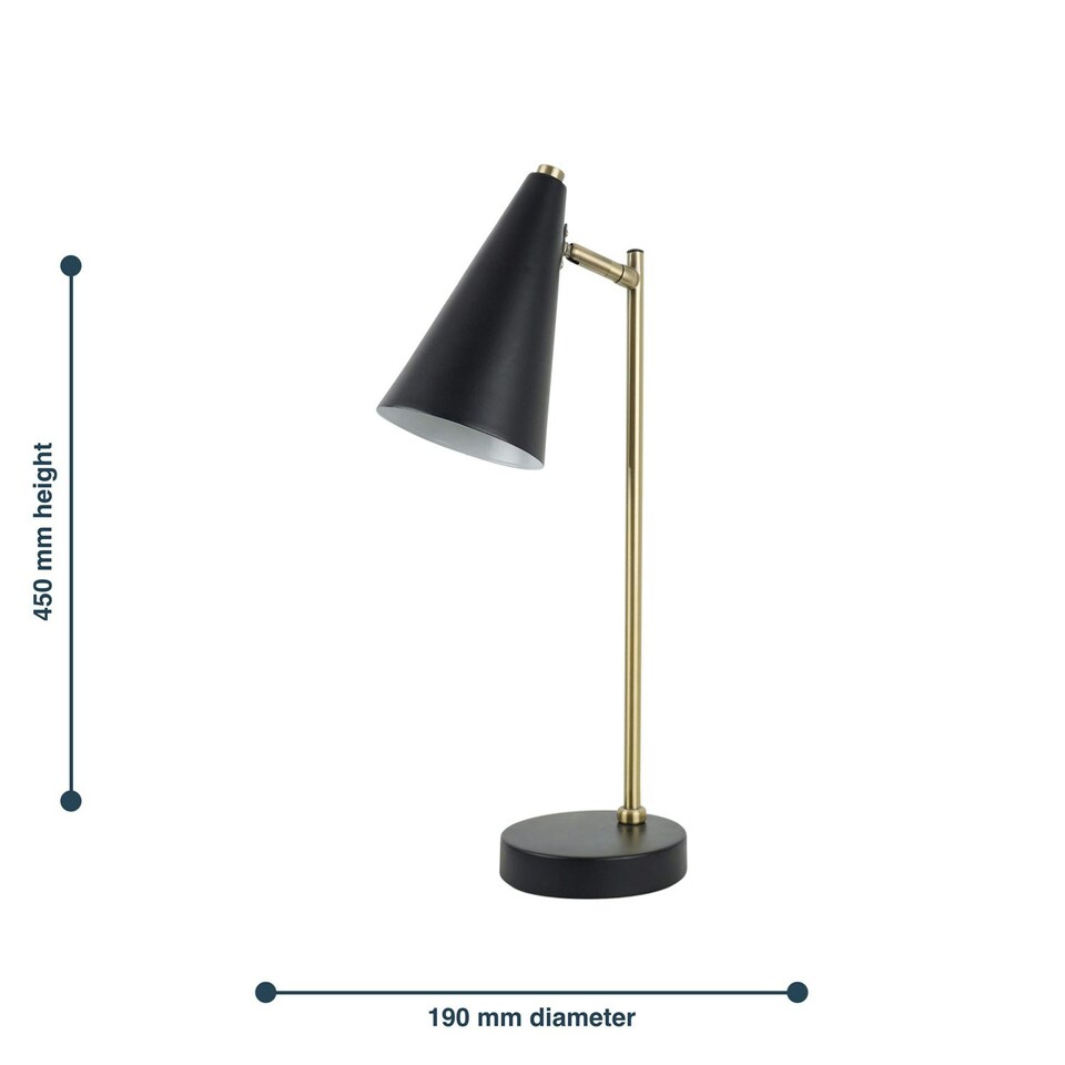image 1 of First Choice Lighting Task Matt Black and Antique Brass Task Table Lamp Black | Bronze