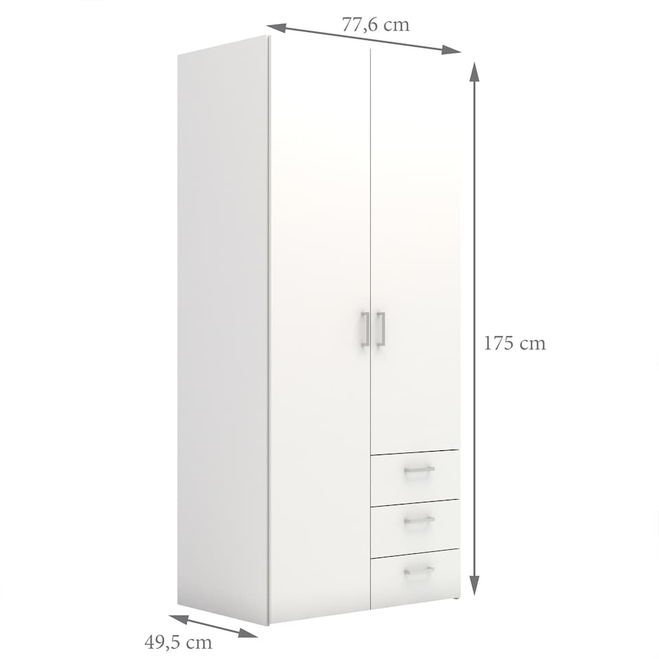 image 1 of Space Wardrobe 2 Doors 3 Drawers White 1750
