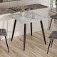 image 4 of 5-Piece Dining Set - 80cm Square Sintered Stone Table and 4 Velvet Chairs with Metal Legs | White | Gloss White & Yellow | 1