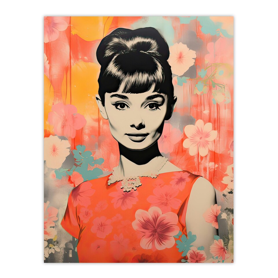 image 1 of Audrey Icon Floral Fun Pastel Colourful Black Framed Wall Art Print A4