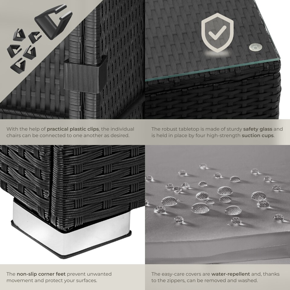 image 1 of Garden Furniture Set Lignano - modular sofa with armchair, stool, coffee table | Black | black | 179 x 150 x 65 cm | 1