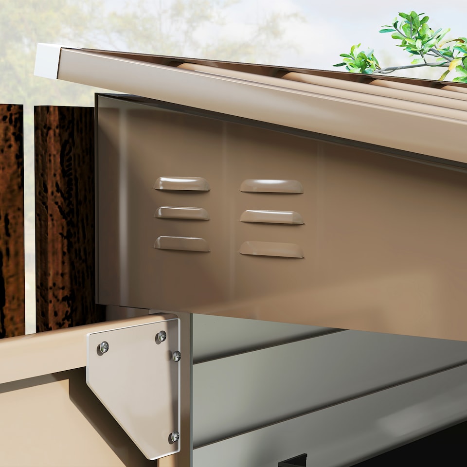 image 1 of Outsunny 5 x 9ft Galvanised Metal Garden Shed with Foundation Kit, Outdoor Leanto Shed, Tool Storage House with Lockable Doors, Gloves and 2 Air Vents for Patio, Garden, Brown | Brown | 143W x 270D x 202H cm