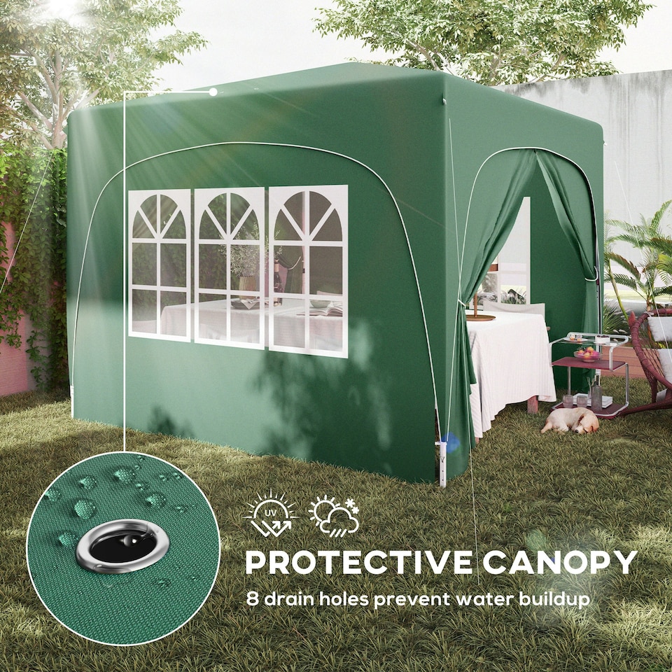 image 1 of Outsunny 3 x 3(m) UPF50+ Pop Up Gazebo with Sides and Carry Bag, Dark Green