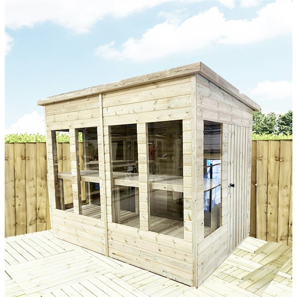 image 1 of 15 x 8 Pressure Treated Tongue And Groove Pent Summerhouse - Potting Shed - Bench + Safety Toughened Glass + RIM Lock with Key (15' x 8' / 15ft x 8ft)