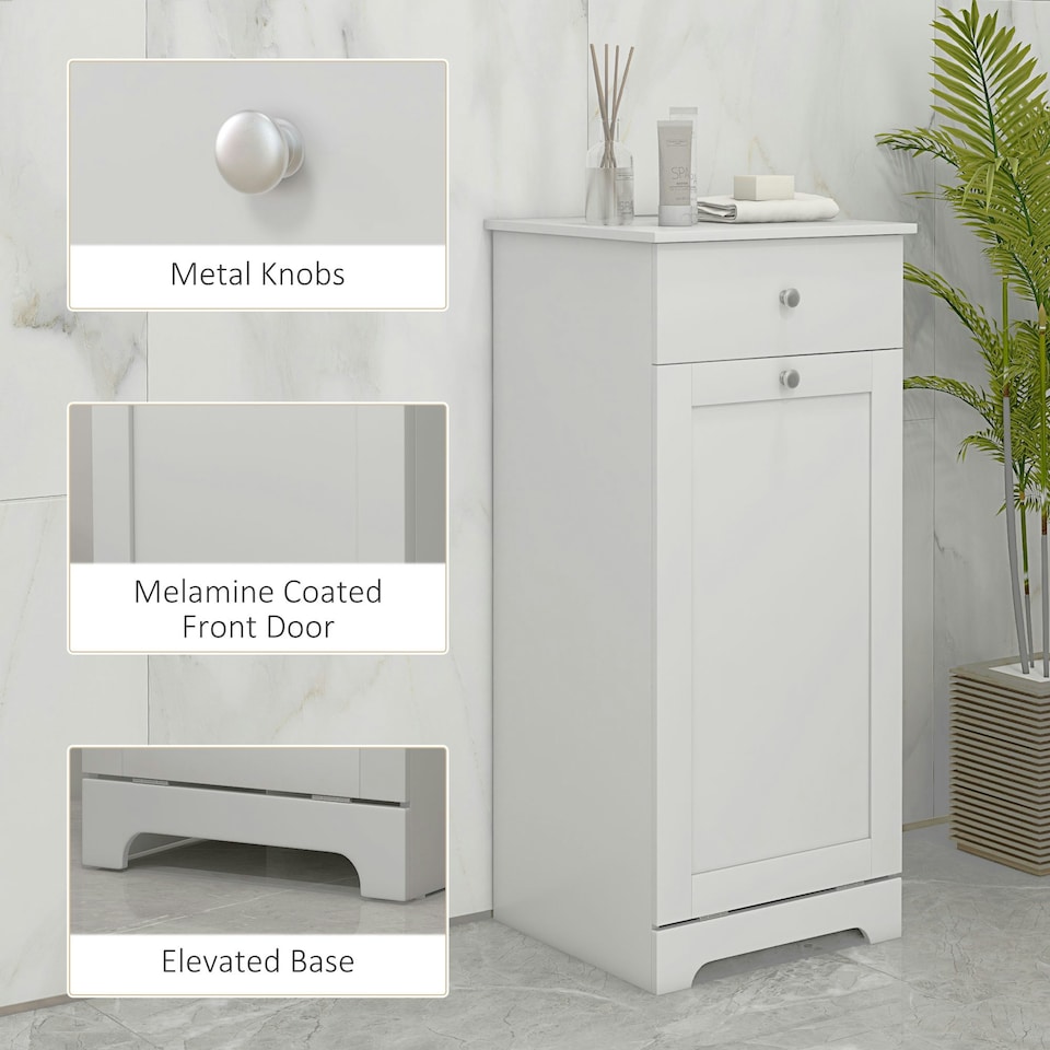image 1 of HOMCOM Bathroom Cabinet with Folding Laundry Hamper and Drawer