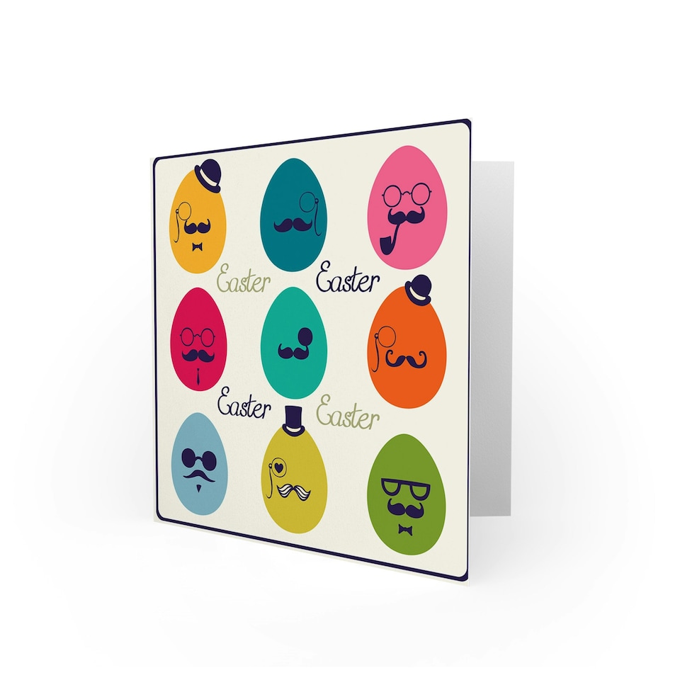 image 1 of Moustache Gentleman Egg Pattern Fun Colourful Easter Card