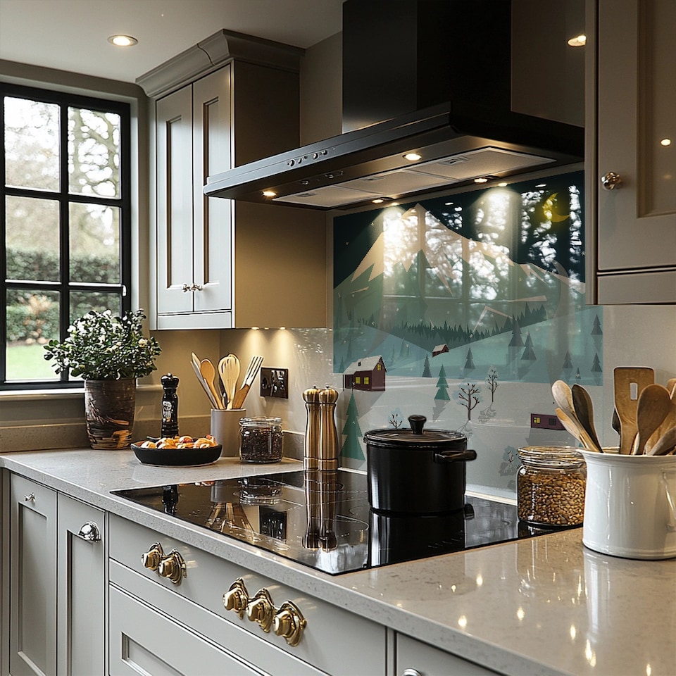 image 1 of Winter Landscape Dining Splash Back | White