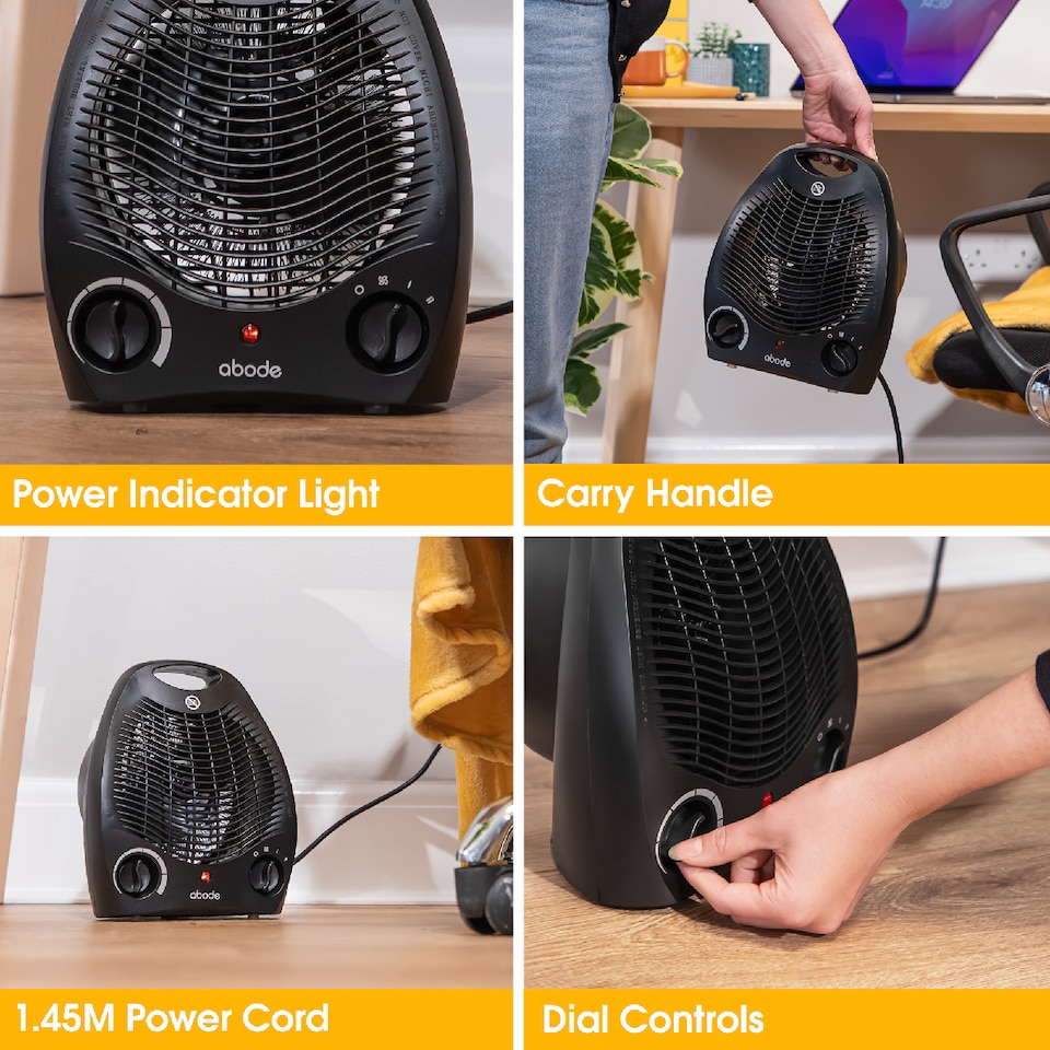 image 1 of Abode AFH1002B Electric Heater Black 2000W Cooling Fan Mode with 2 Heat Settings