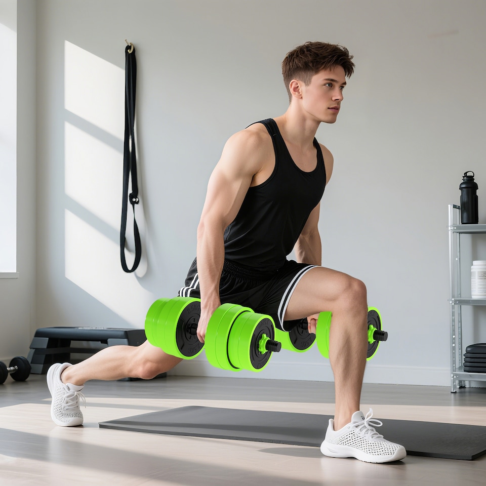 image 1 of SPORTNOW Weight Dumbbells Set, Barbell, Kettlebell, Push Up Stand, 30kg | Green | Green | Standard