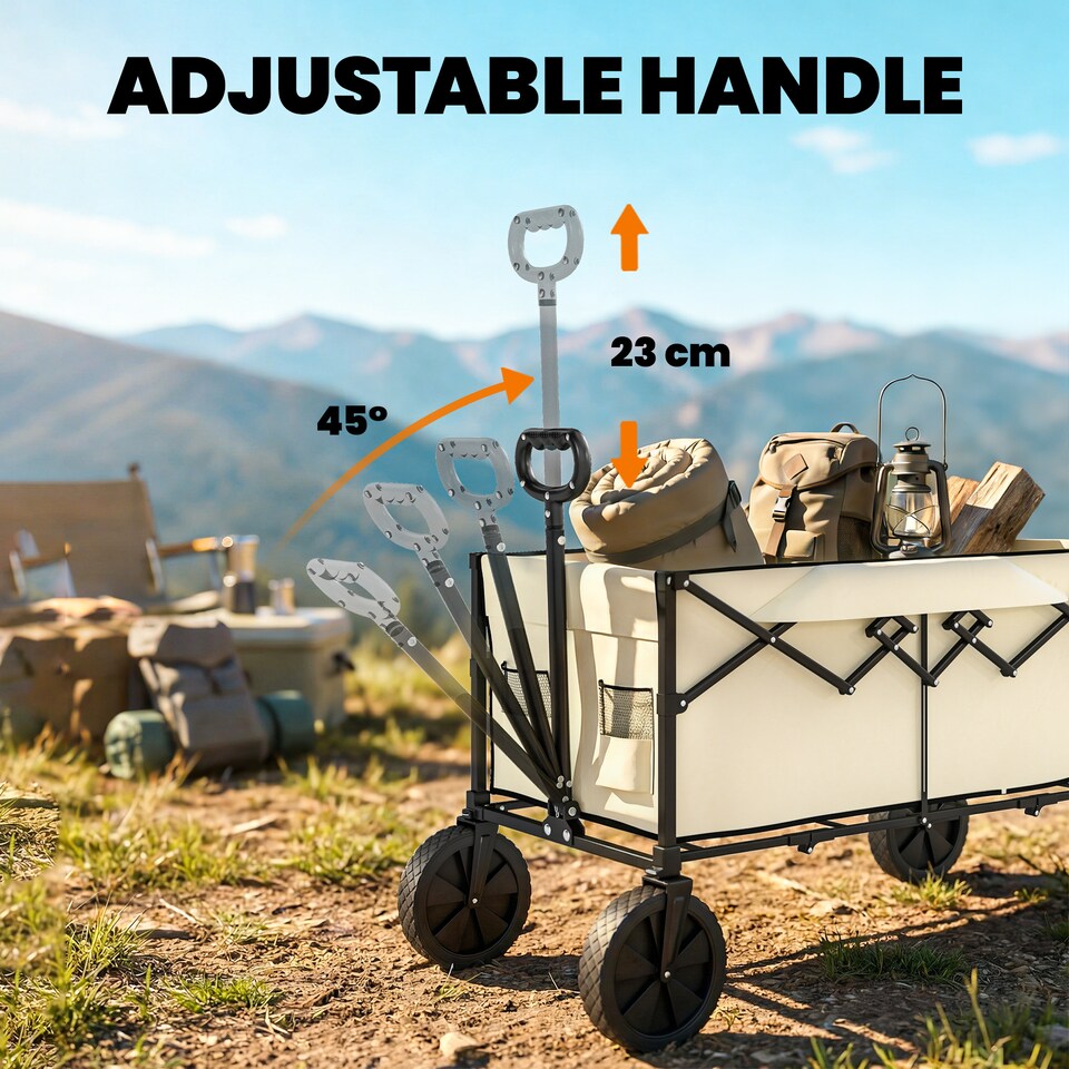 image 1 of Outsunny 95L Foldable Festival Trolley on Wheels | Brown | Black | 103L x 46.5W x 97H cm