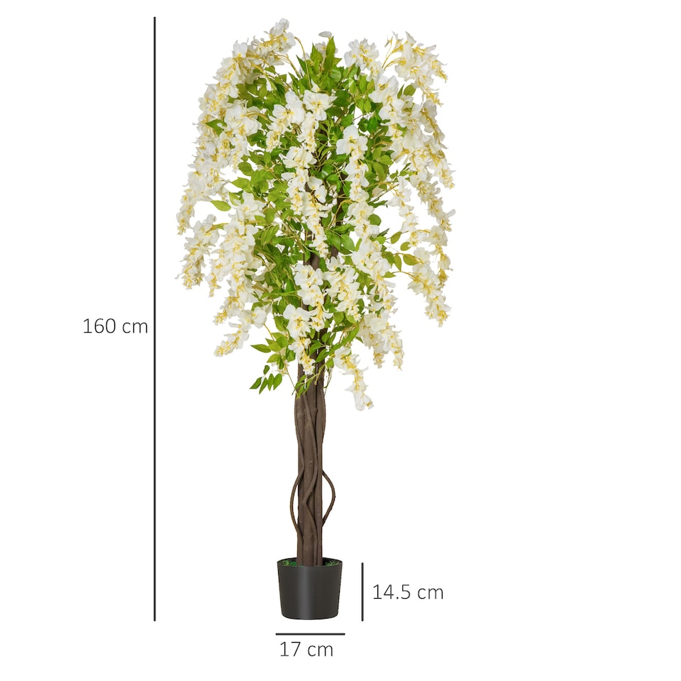 image 1 of HOMCOM Artificial Realistic White Wisteria Tree FauDecorative Plant in Nursery Pot for Indoor Decor, 160cm