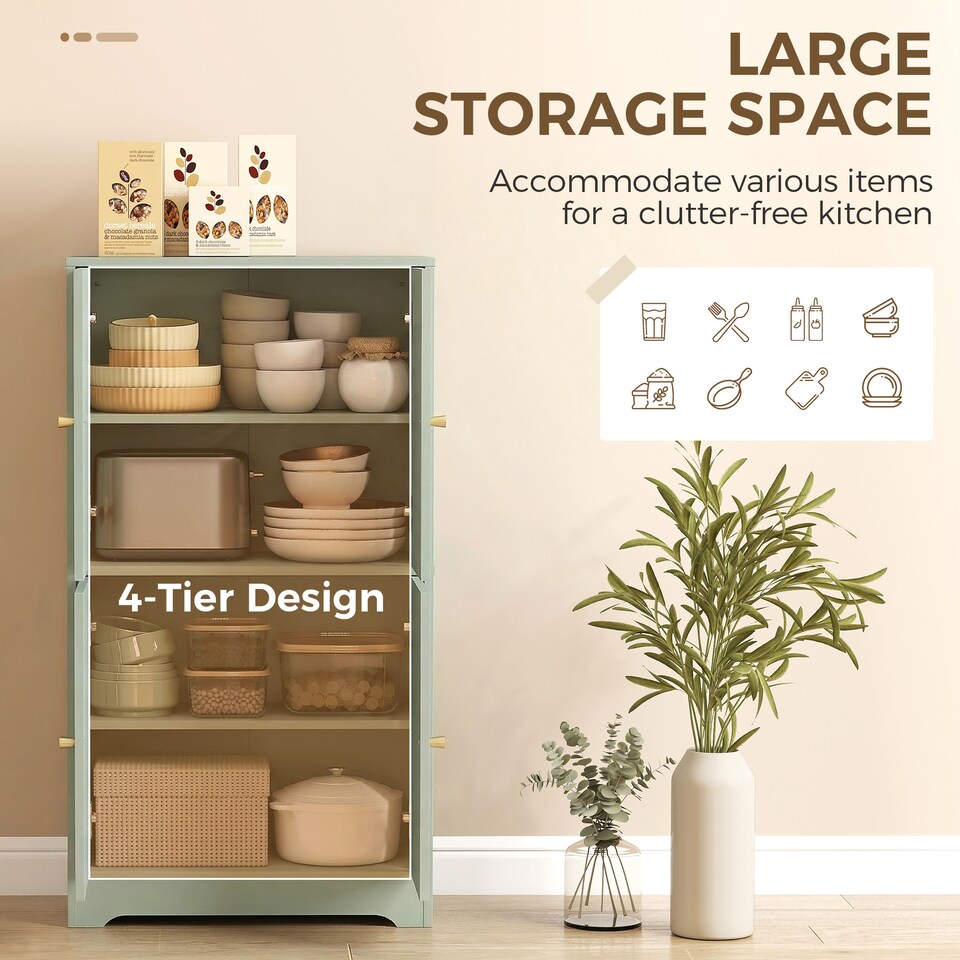 image 1 of HOMCOM 110cm Kitchen Cupboard with 4 Arched Doors and 2 Adjustable Shelves
