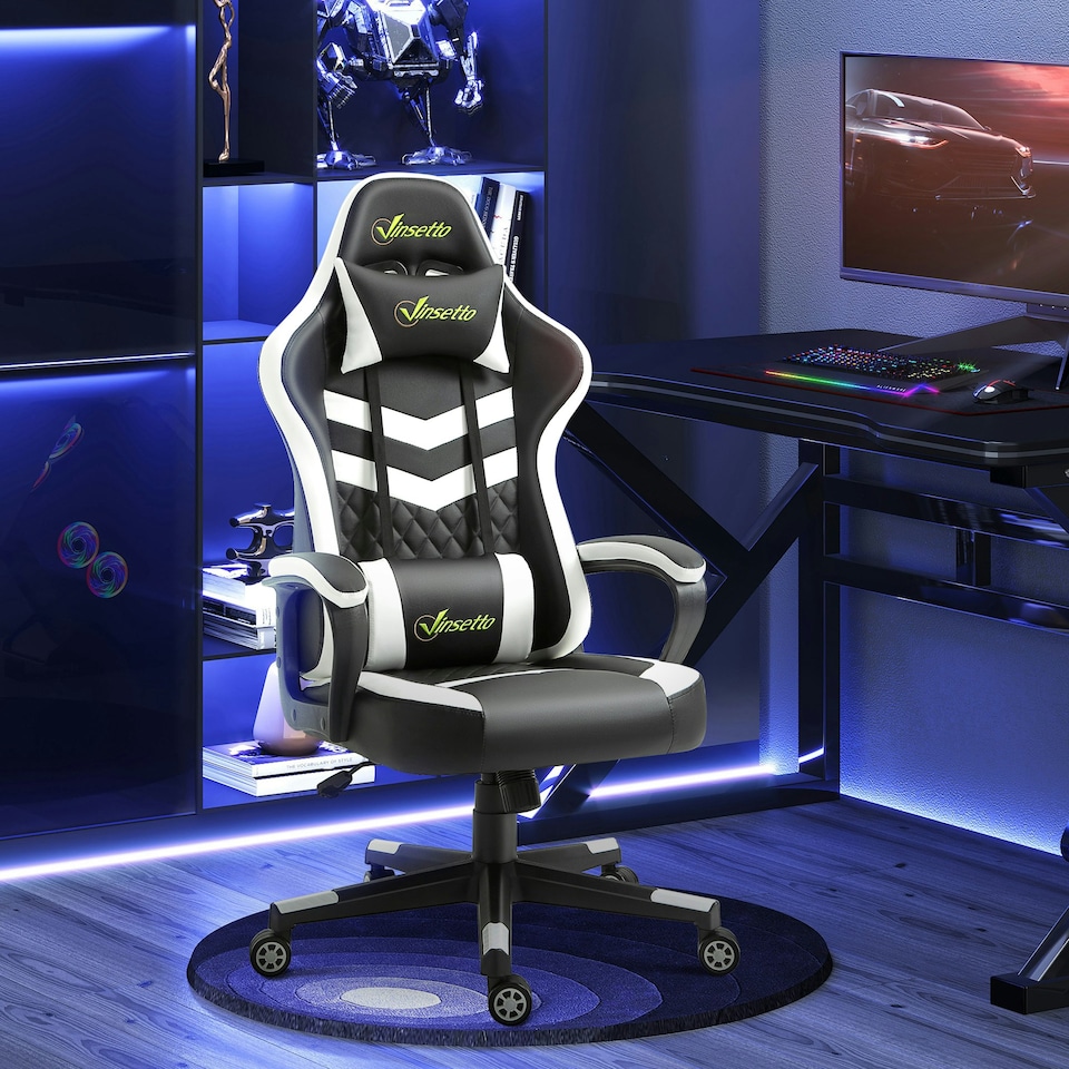 image 1 of Vinsetto Racing Gaming Chair w/ Lumbar Support, Gamer Office Chair, Black White