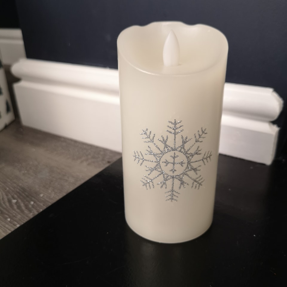 image 1 of 15cm Battery Operated Glitter Snowflake Dancing LED Candle Christmas Decoration with Thin Lines