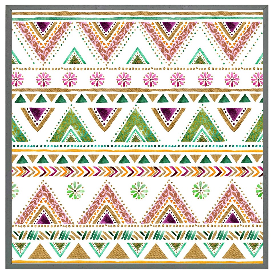 image 1 of Colourful striped gold style triangles (Picutre Frame) Grey | M