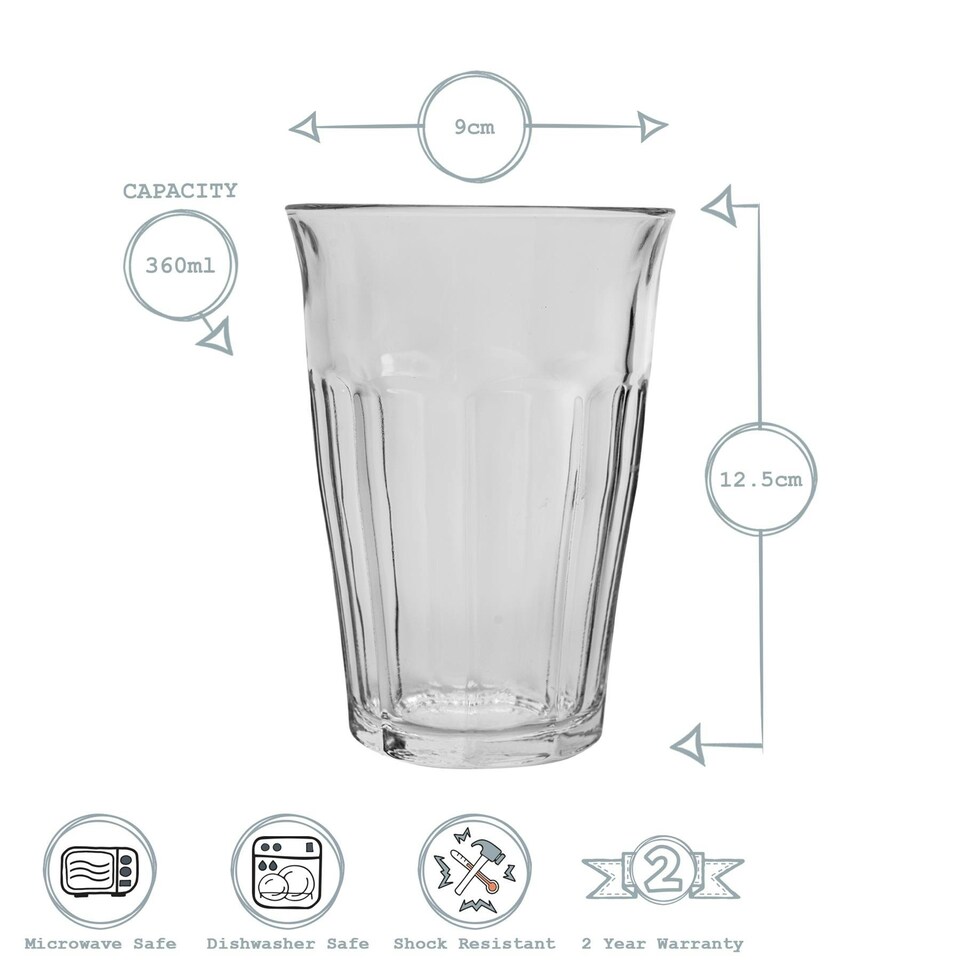 image 1 of Duralex Picardie Highball Cocktail Glasses - 360ml Glass Tumblers - Pack of 6 Clear