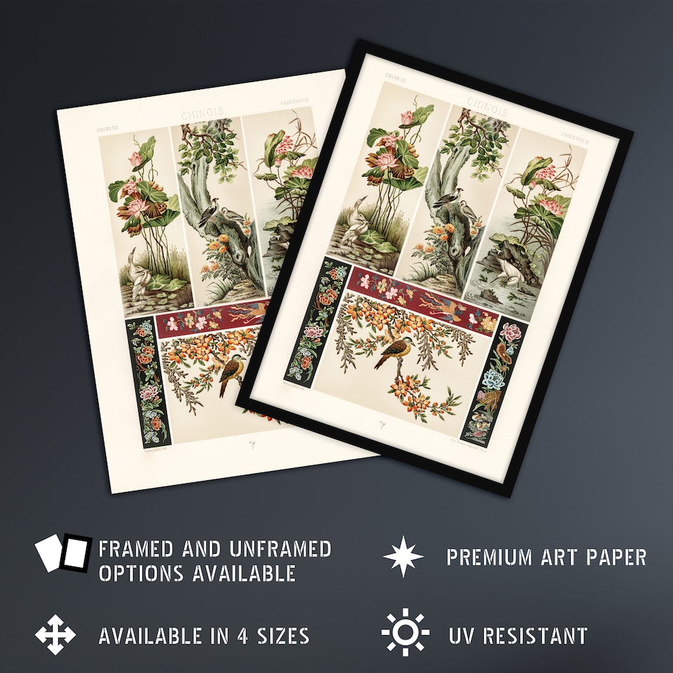 image 1 of Chinese Patterns of Birds and Flowers Racinet Huge Wall Art Poster Print 24X32"