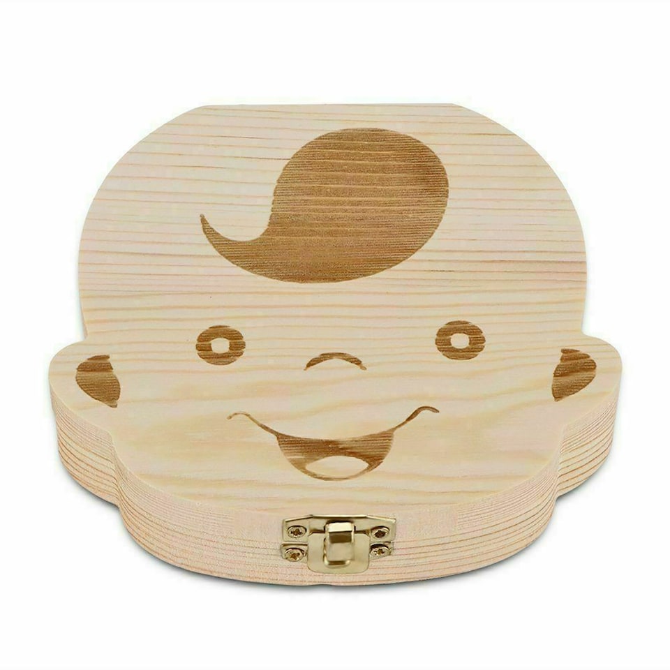 image 1 of Boys Storage Small Kids Child New Baby Tooth Keepsake Wooden Box Save Teeth Gift