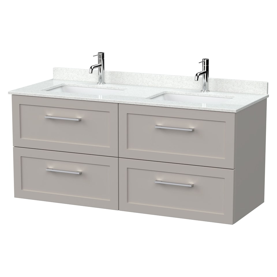 image 1 of Balterley Stonnall Traditional Wall Hung 4 Drawer Vanity Unit with Laminate Worktop, 1200mm, Pebble Grey