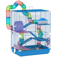 Pawhut 5 Tier Hamster Cage, Gerbil Cage with Tube Exercise Wheels, Tunnel, Water Bottle, Dishes, Blue, 58H x 46L x 30Wcm