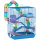 image 1 of Pawhut 5 Tier Hamster Cage, Gerbil Cage with Tube Exercise Wheels, Tunnel, Water Bottle, Dishes, Blue, 58H x 46L x 30Wcm