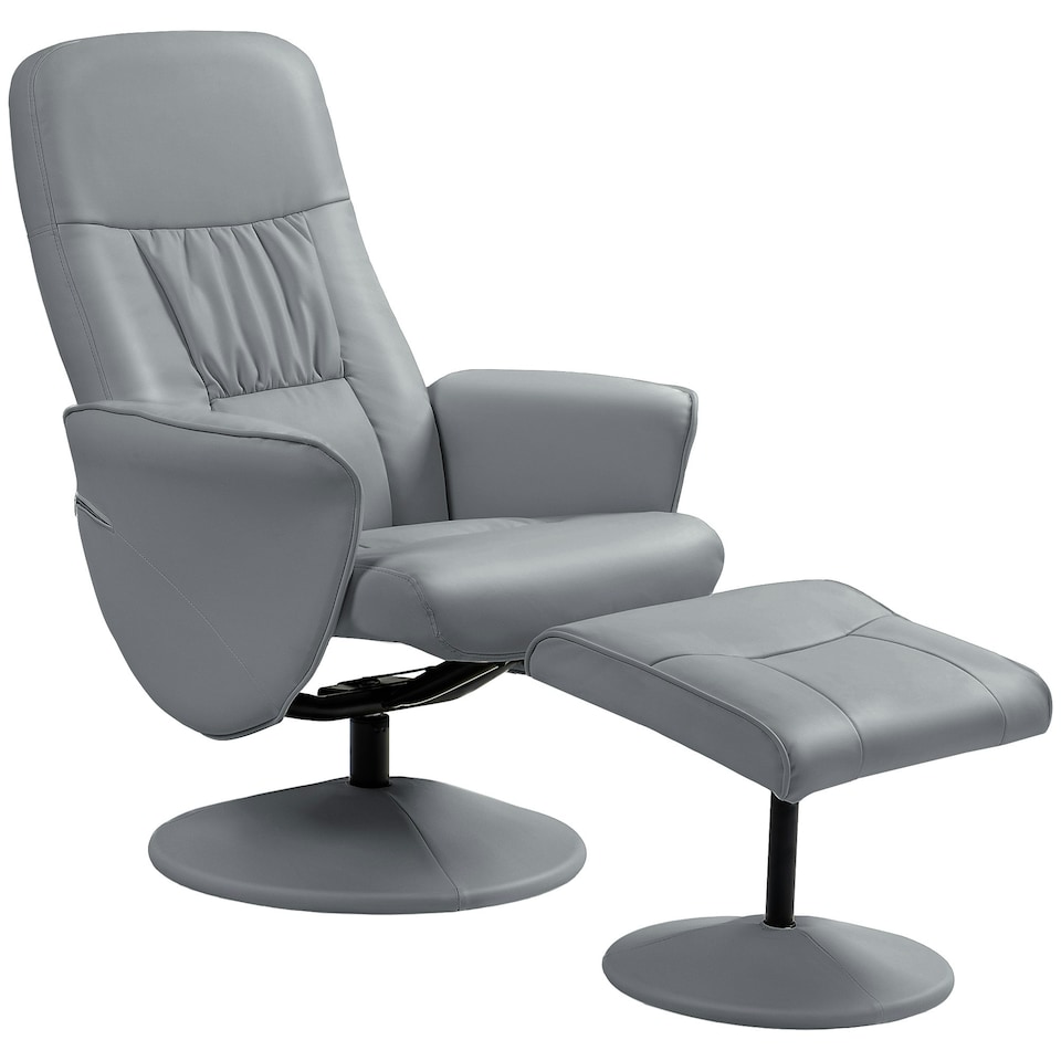 image 1 of HOMCOM PU Leather Armchair and Footrest Swivel Recliner w/ Ottoman Light Grey