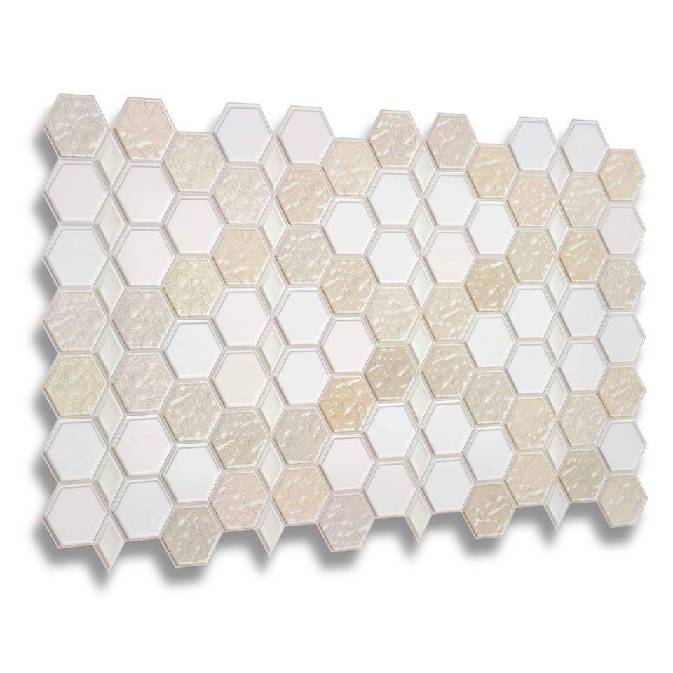 image 1 of NOVECRAFTO 3D Honeycomb Wall Panels Beige/Cream/Caramel – Glitter Tile Effect – Set of 6 PVC Sheets – 3.72m² (40.26sqft) – Kitchen & Bathroom Cladding