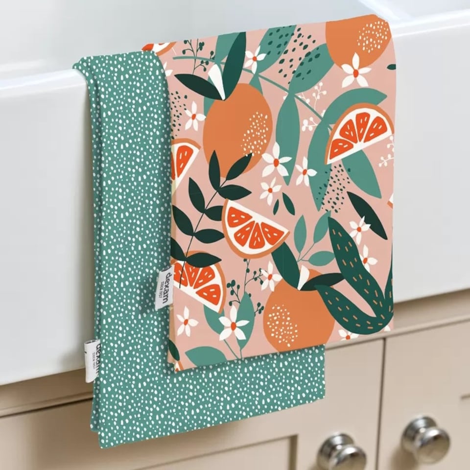 image 1 of Exotic Fruit Recycled Cotton Set of 2 Tea Towels - Blush | Multi