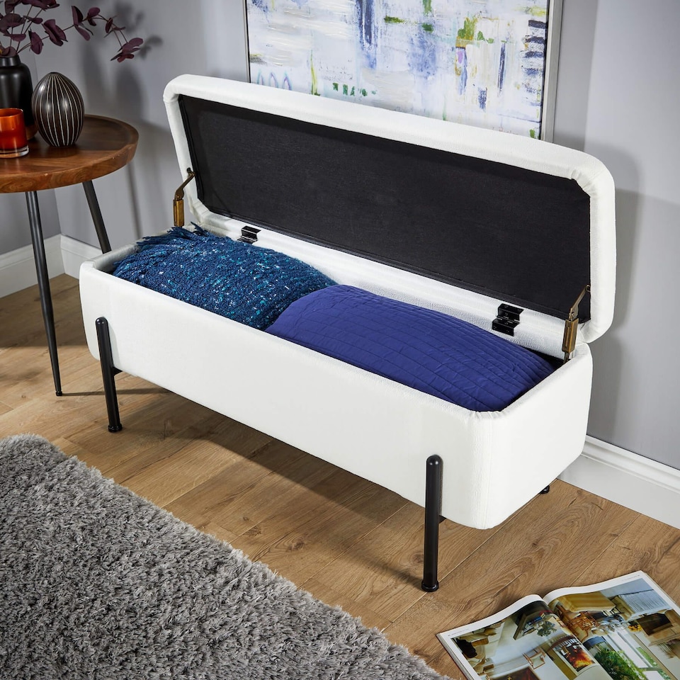 image 1 of Storage Ottoman Seat Velvet Metal Legs Compact Space Saving Home Furniture