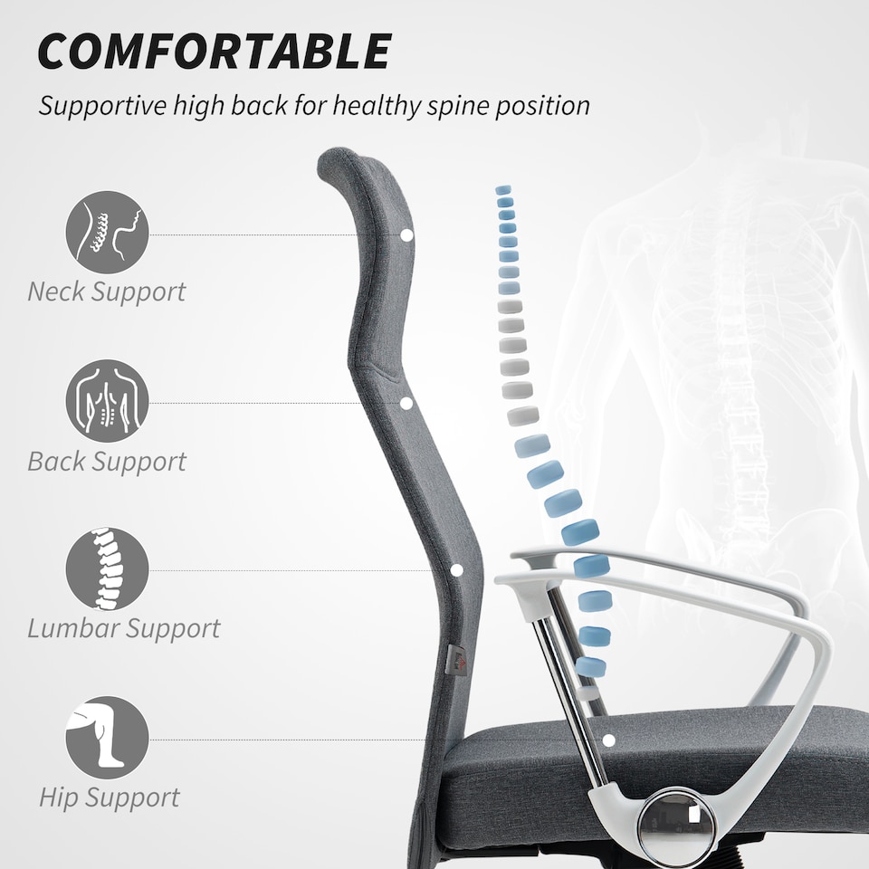 image 1 of HOMCOM High Back Office Chair, Computer Desk Chair for Home, Grey | Grey
