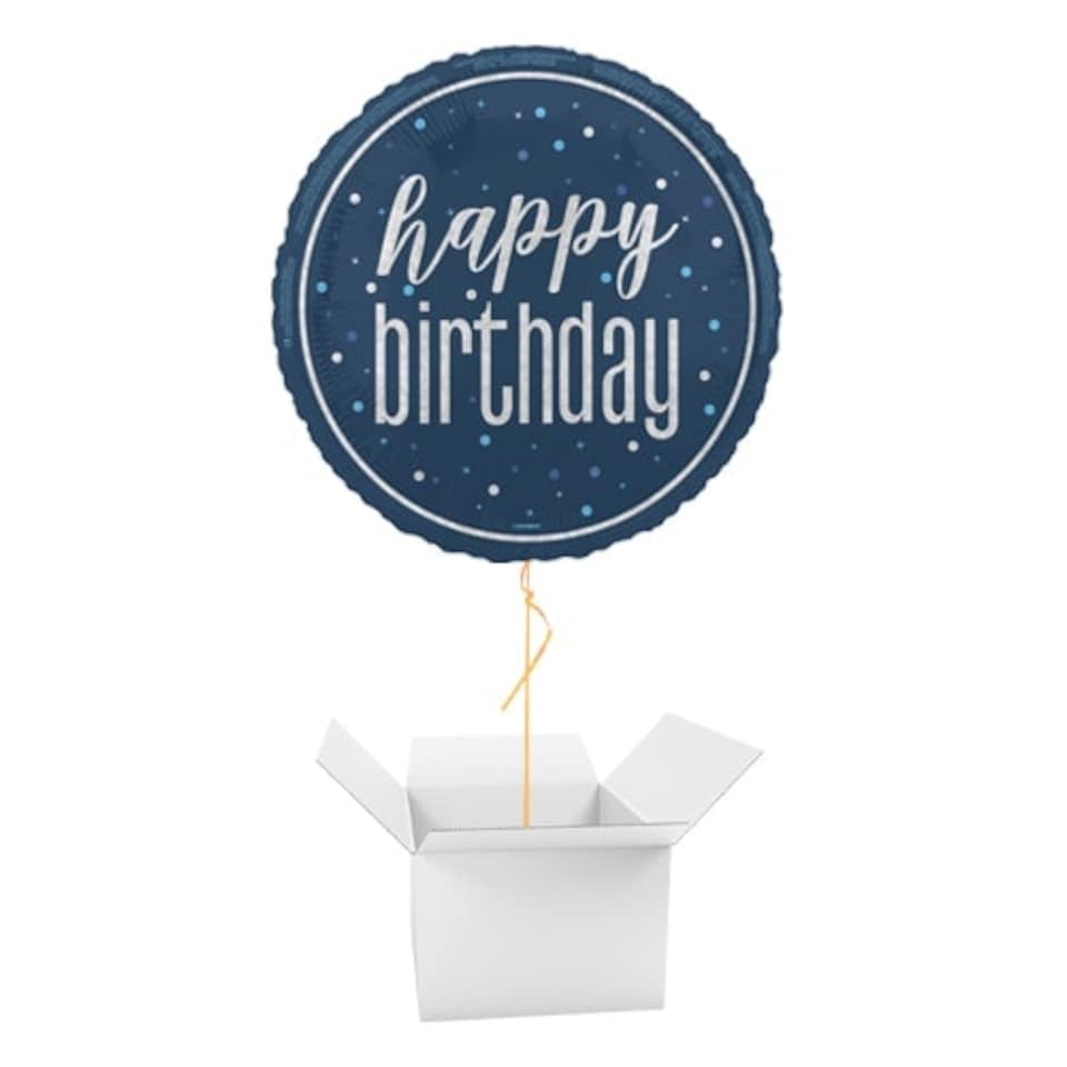 Navy Blue Glitz Happy Birthday Holographic Round Foil Helium Balloon - Inflated Balloon in a Box