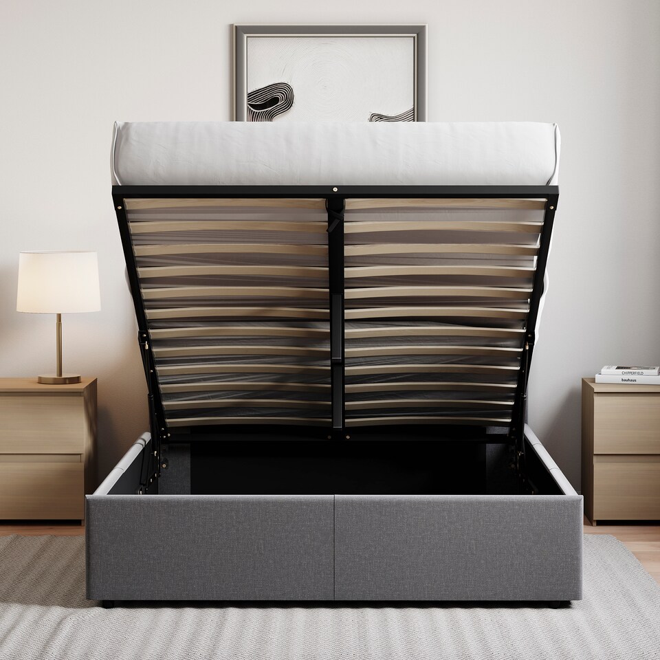 image 1 of Vida Designs Veronica 4ft6 Double Ottoman Bed Storage Fabric Upholstered, Dark Grey Linen, 135 x 190cm