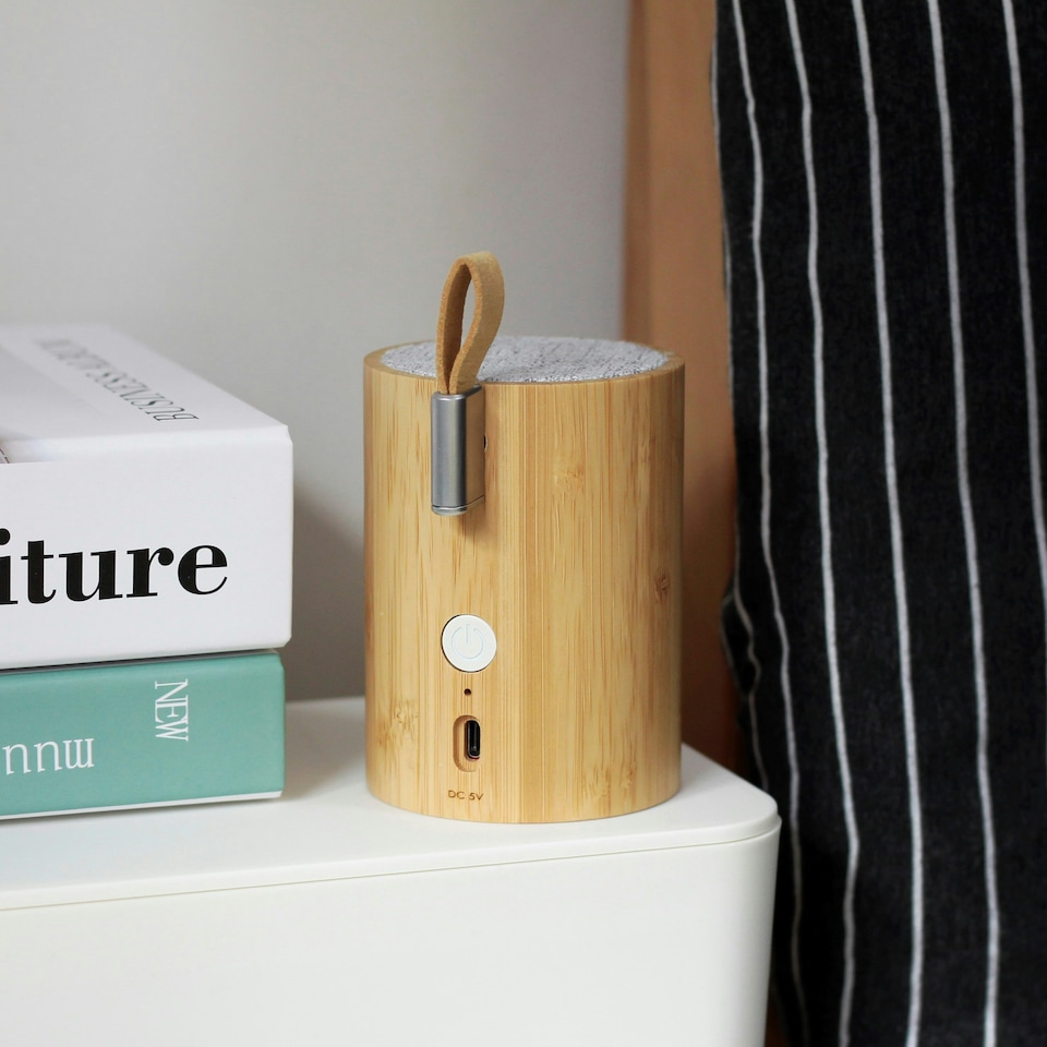 image 1 of Gingko Drum Light Bluetooth Speaker, Bamboo Wood