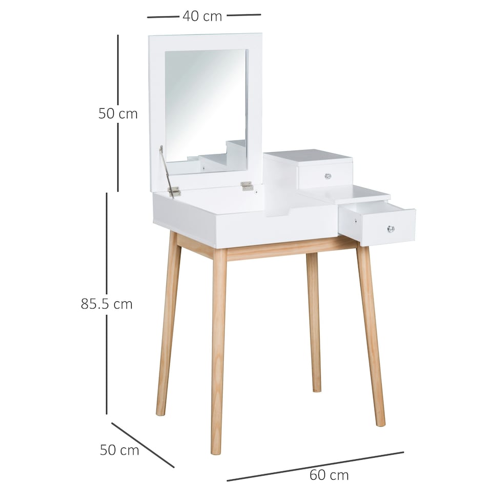 image 1 of HOMCOM Dressing Table Vanity Desk Flip-up Mirror 2 Drawers, White