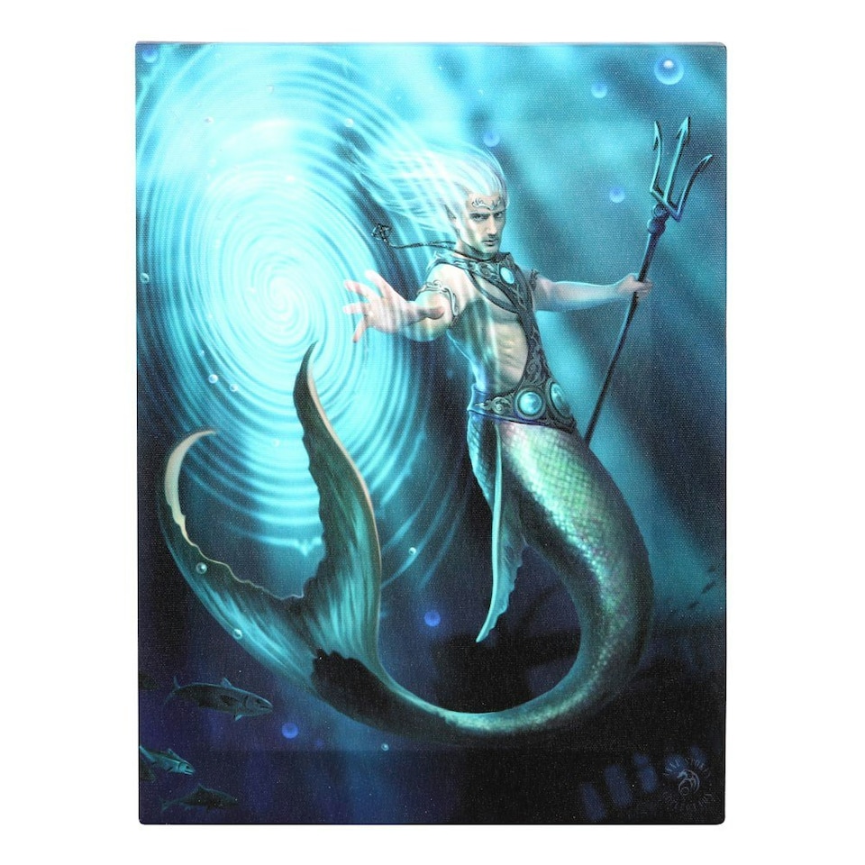 image 1 of Anne Stokes Water Elemental Wizard Canvas Plaque - Light Blue/Navy - 25cm x 19cm