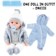 image 2 of BiBi Doll 20" Navy Baby Doll Boy with Grey Jacket, Extra Outfit, Sounds & Dummy Toy