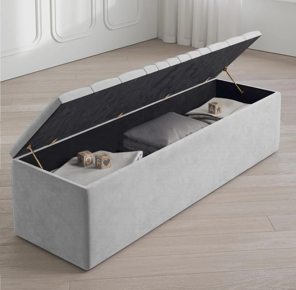 image 1 of Safar 180cm Large Ottoman Storage Box - Naples Shoes Bench - Silver Lined Upholstery Blanket Storage Box