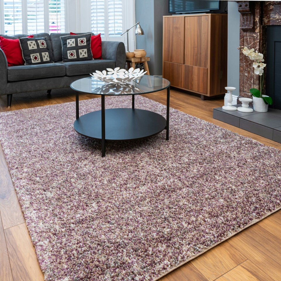 image 1 of KUKOON Heather Purple Mottled Shaggy Living Room Area Rug 80cm x 150cm