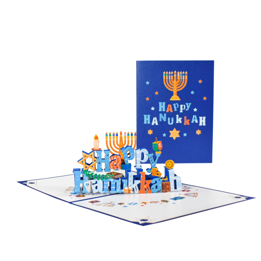 Carte De Vœux 3D Hanoukka - Pop-up Ménorah - Fait Main - Format 15x20 Cm Plié - Idéale Pour Souhaits De Fête
