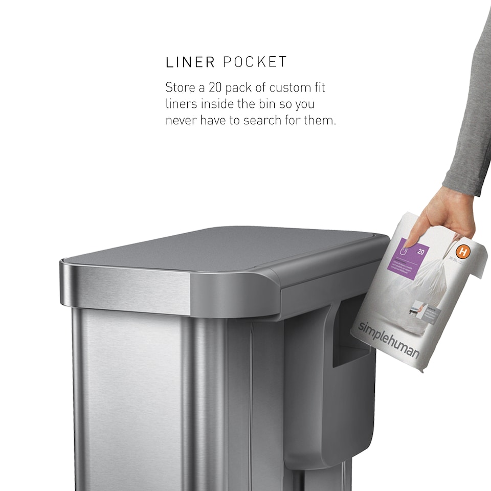 image 1 of Simplehuman 58L Recycling Rectangular Pedal Bin with Liner Pocket, Matte Black Steel
