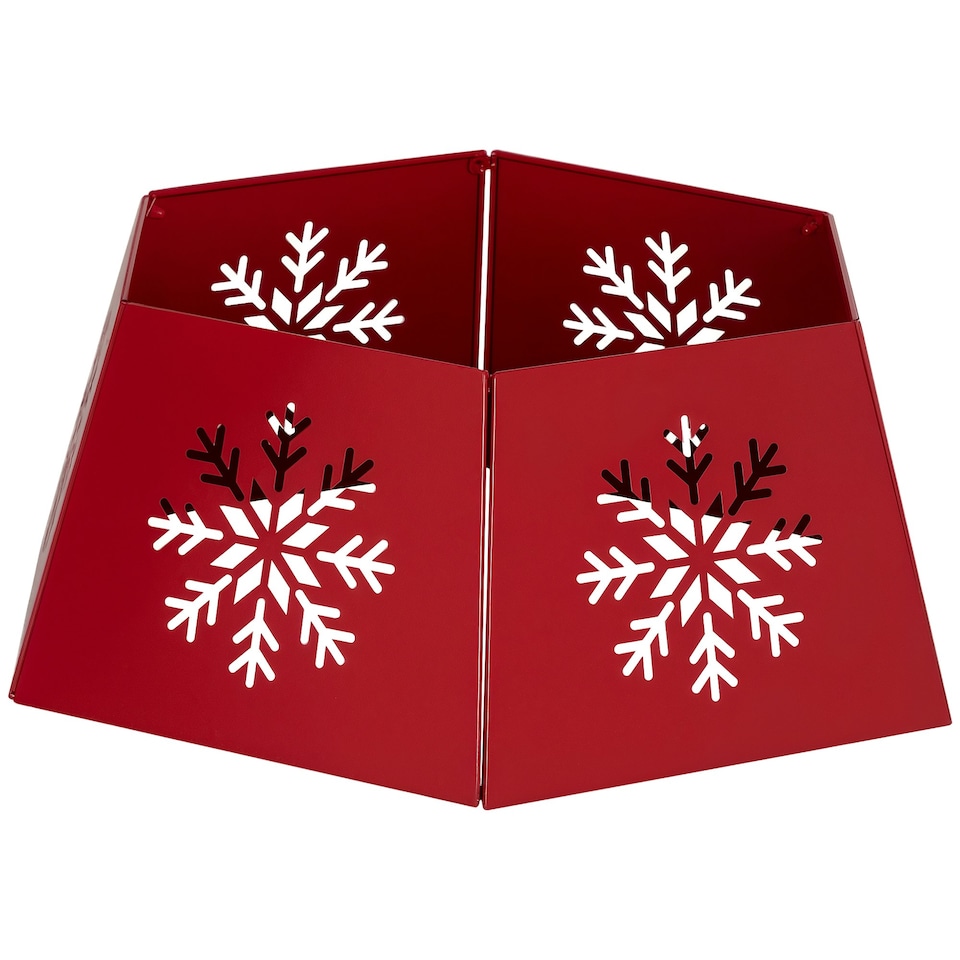 image 1 of HOMCOM Hexagon Christmas Tree Base Cover with Hollow Snowflake Patterns Red