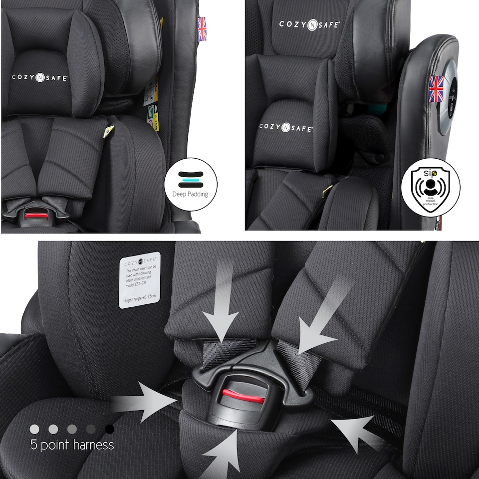 image 1 of Cozy N Safe Comet+ i-Size 360 Rotating Car Seat 40-150cm, ISOFix & Top Tether, Extended Rear & Forward Facing, Side Impact Protection, Adjustable Headrest, Birth to 12 Years (Jet)