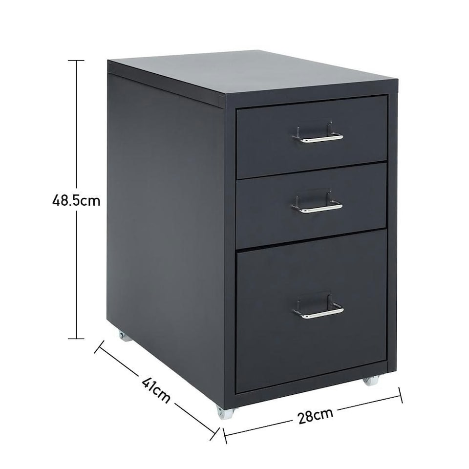 image 1 of Living and Home Vertical File Cabinet with Wheels - Black