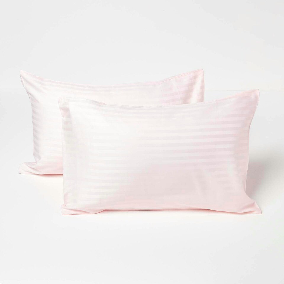 image 1 of Homescapes Pink Cotton Stripe Kids Pillowcases 40 x 60 cm 330 Thread Count - 2 Pack Pink