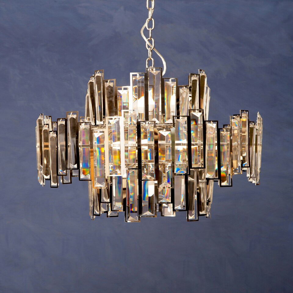 image 1 of Interiors by Premier Small Nickel Plated Chandelier, Crystal Glass and Stainless Steel Pendant Light, Statement Ceiling Fixture Silver