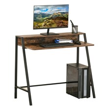 HOMCOM 2-Tier Storage Computer Workstation Metal Frame Rustic Brown 84cm