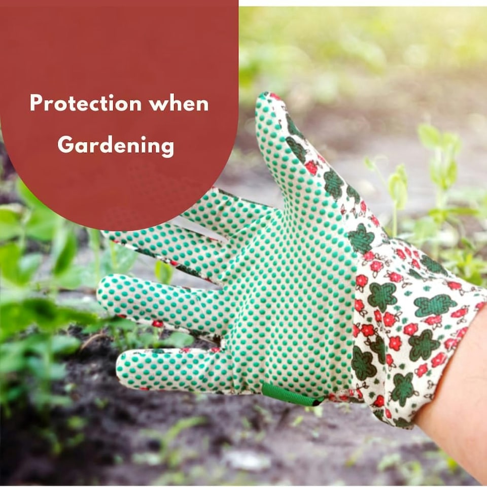 image 1 of Marco Paul Green Floral Cotton Grip Garden Gloves Green