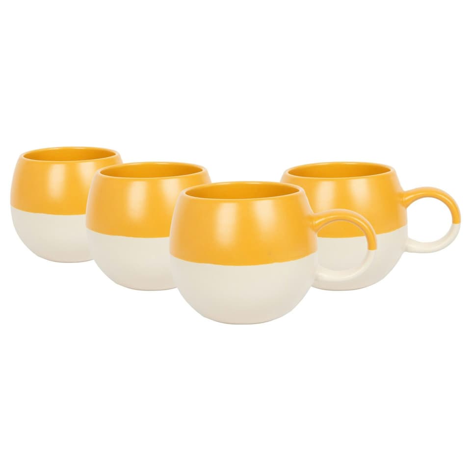 image 1 of Nicola Spring Dipped Stoneware Sphere Mugs - 340ml - Mustard - Pack of 4 Yellow