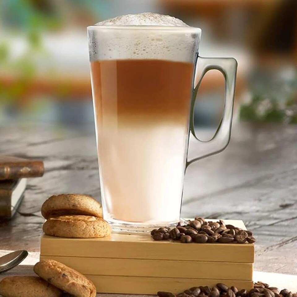 image 1 of Vela Glass Coffee Mugs With Handle Drinking Glass Tea Juice Tall 385ml | Clear | Clear | Set of 4