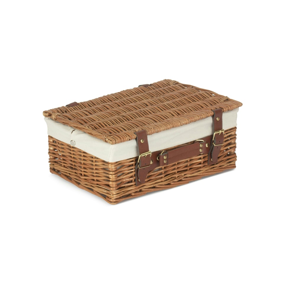image 1 of 35cm Light Steamed Wicker Picnic Basket with Lining White | White | One Size